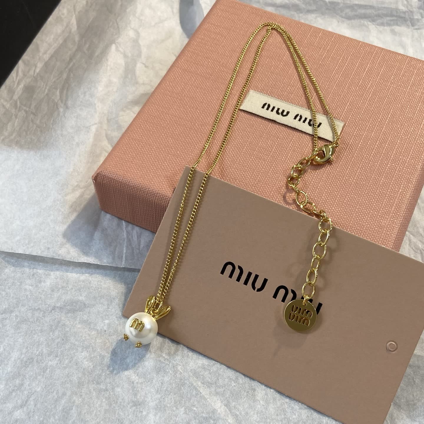 Miu Miu Pearl Bunny Pendant Necklace